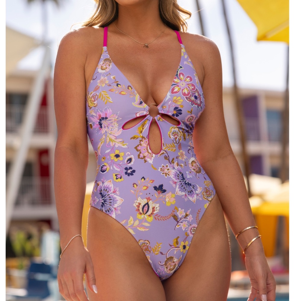 Cupshe Purple Floral One Piece Swimsuit